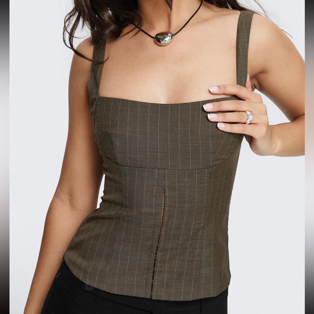 Princess Polly Nylen Tailored Suiting CorsetTop - Brown Pinstripe